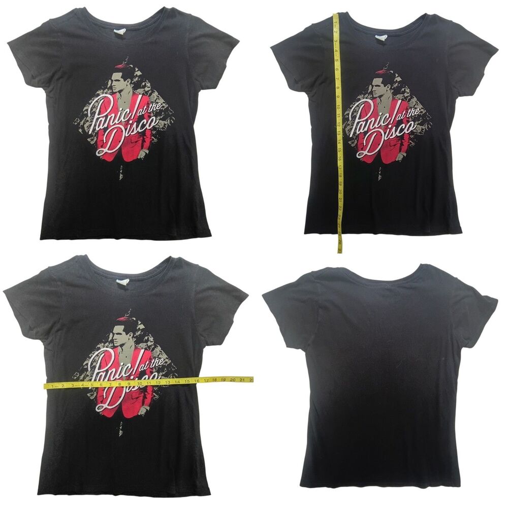 Y2k Panic! at the Disco Graphic Tee T-shirt Junior Large Black Baby doll Sleeve